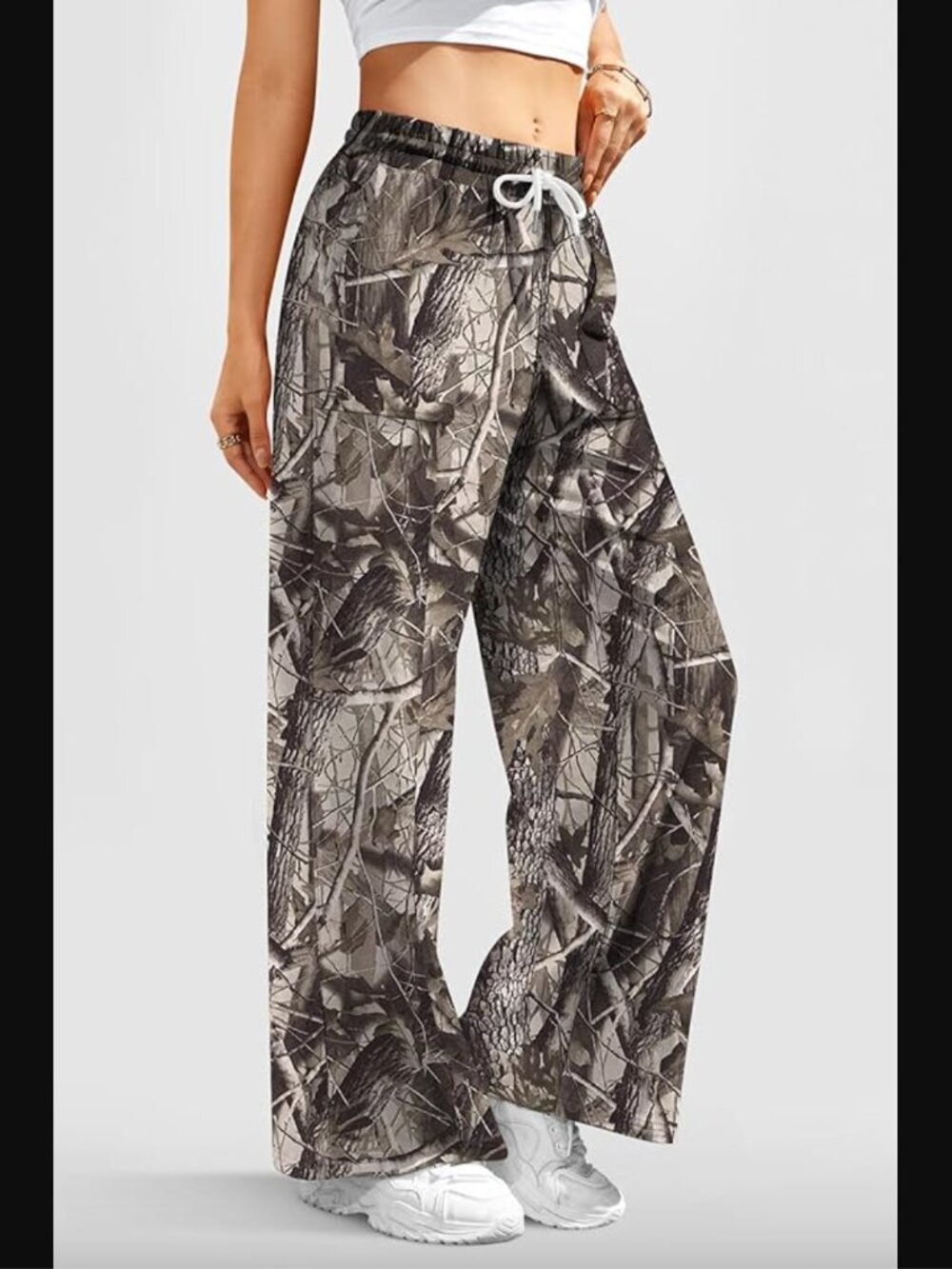 Wide Leg Baggy Brown Camo Sweatpants with Pockets, Size Small